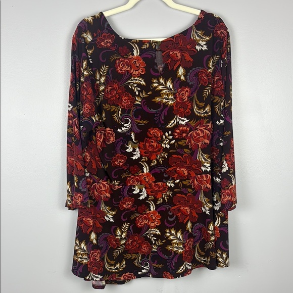 Roz & Ali Autumn Floral Pattern Asymmetrical Hem Tunic Size 2X - Picture 7 of 9